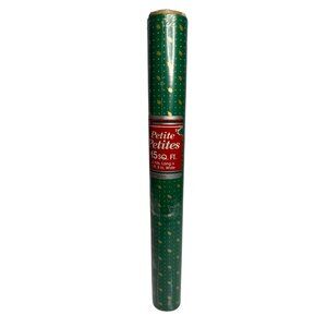 VTG Petite Petites Green Wrapping Paper Roll 15‎ Sq Ft Gold Star Gift Wrap 4yd